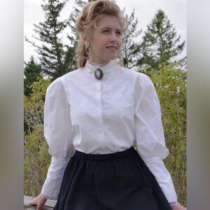 VTG 80s Recollections Blouse Sz L Prairie Blouse Lace Victorian Puff Sleeves